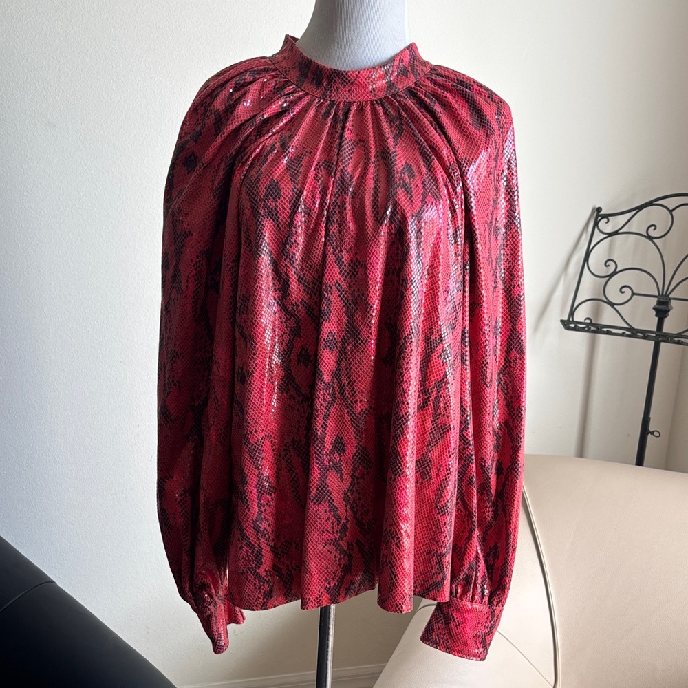 MSGM Red and Black Snake Print Blouse